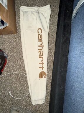 Carhartt Cream Sweatpants with Brown Logo